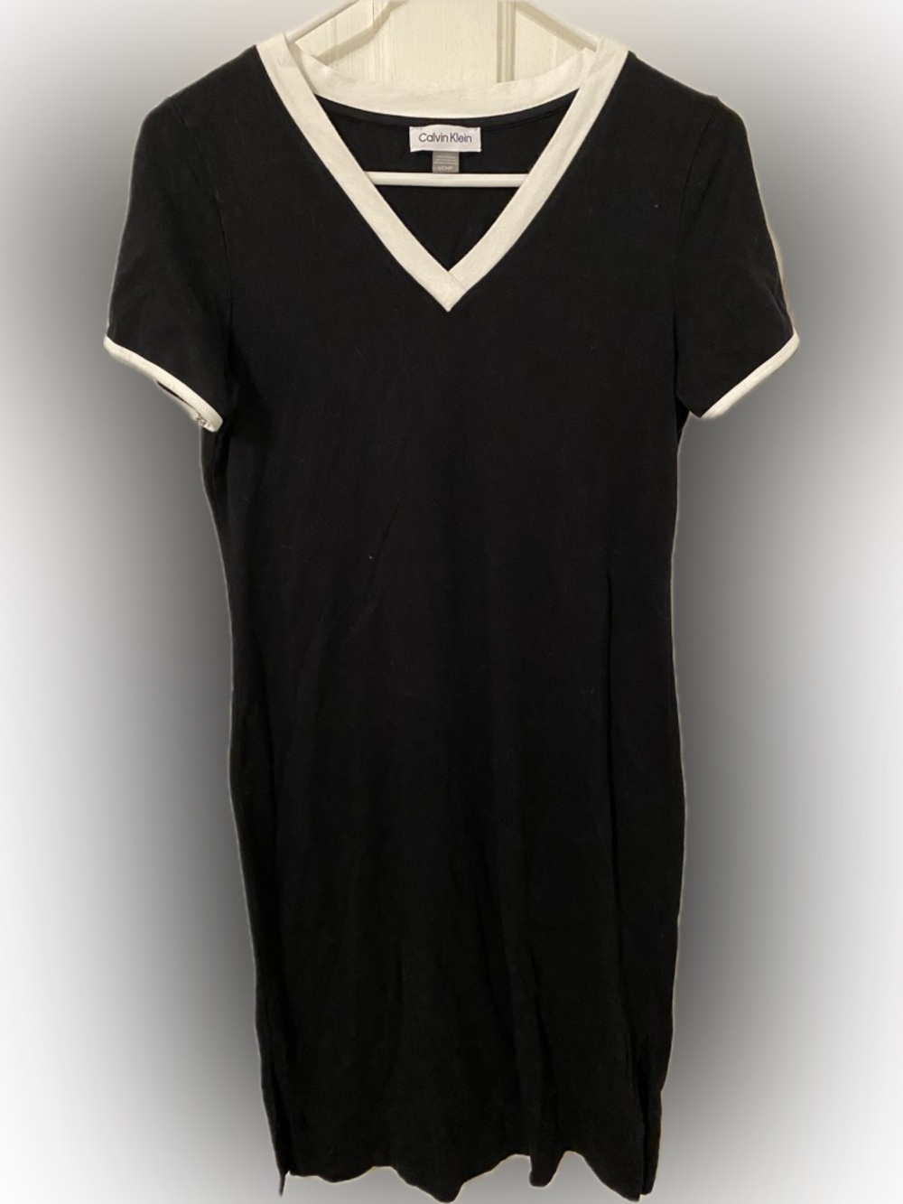 Calvin Klein Black Midi Dress with White Trim